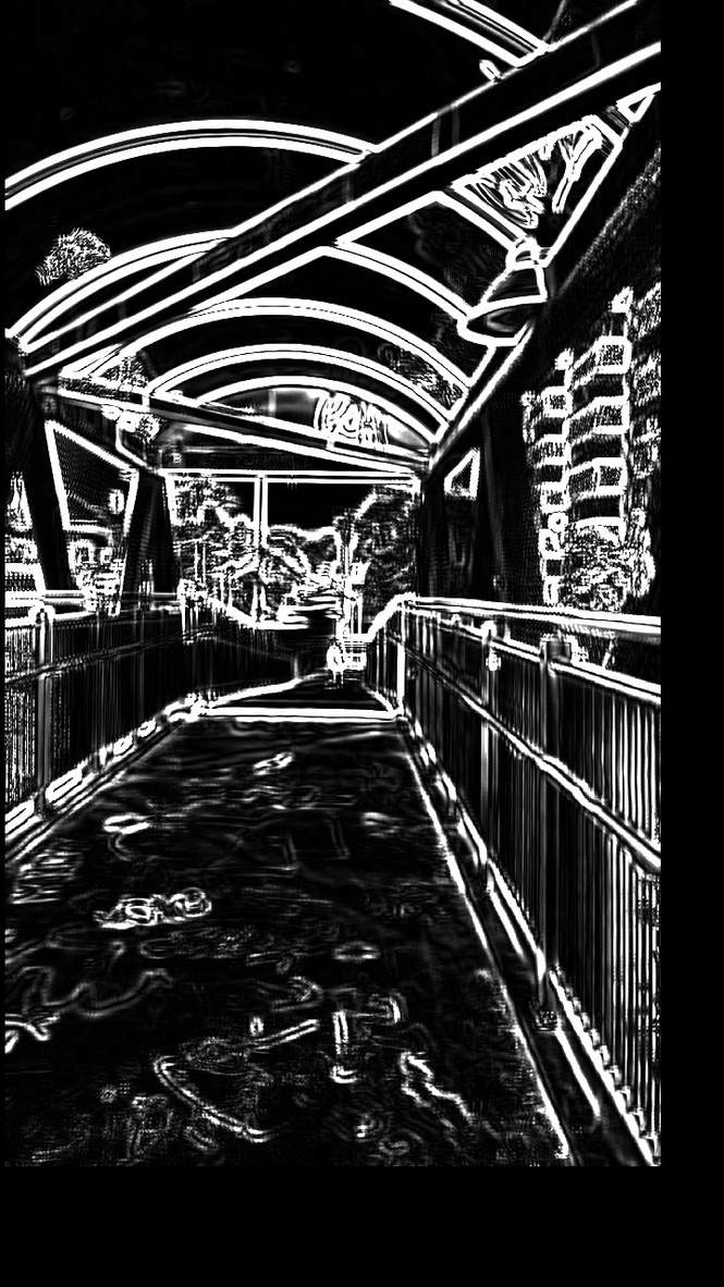 stylized black and white image of a bridge