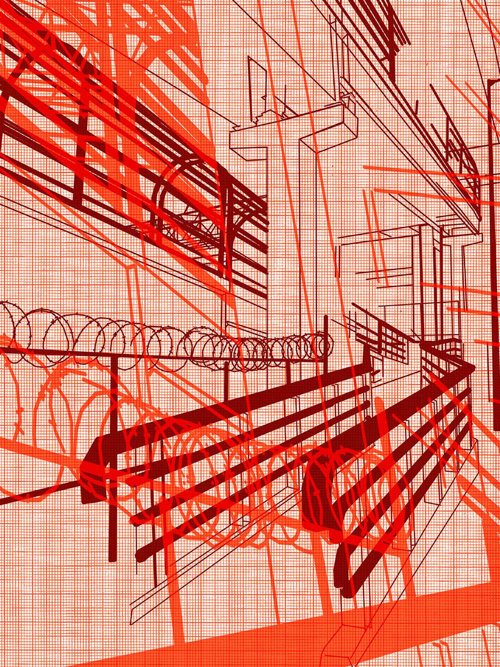 red line architectural drawing of the Buenavista Footbridge