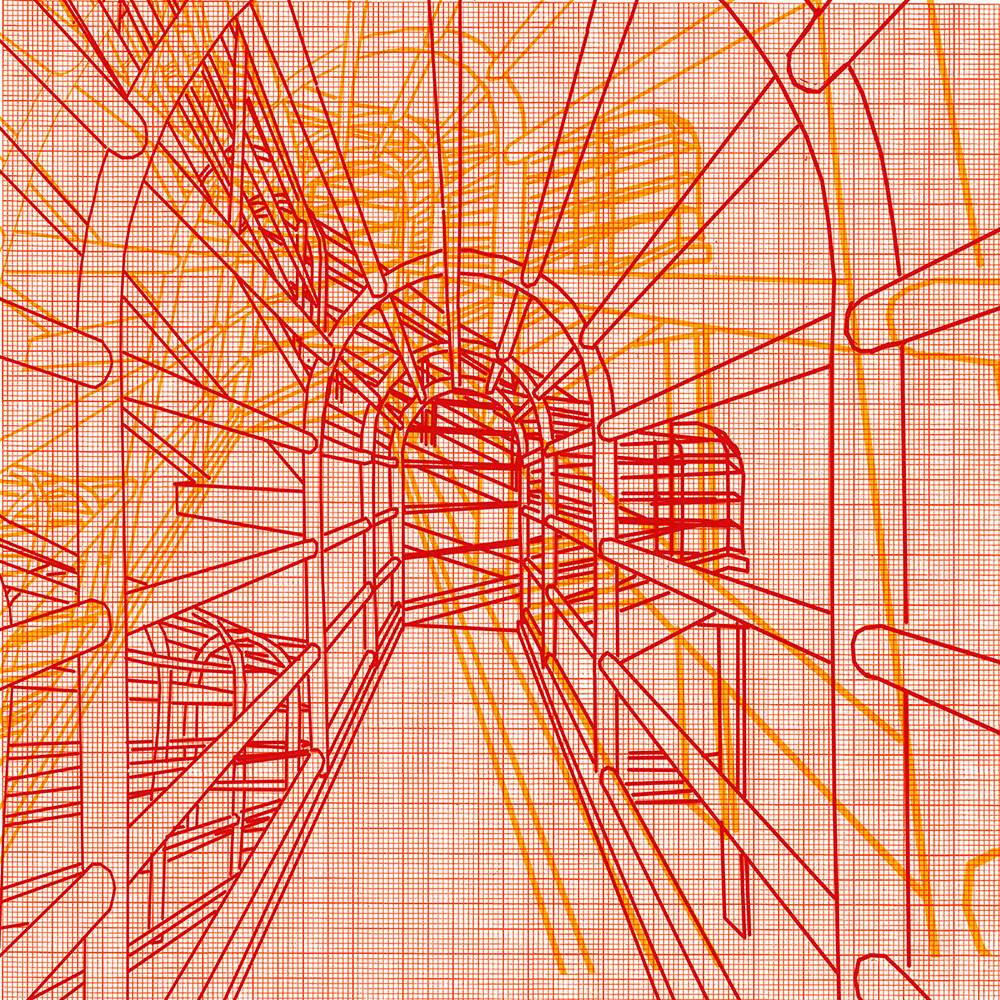 red line architectural drawing of the Buenavista Footbridge