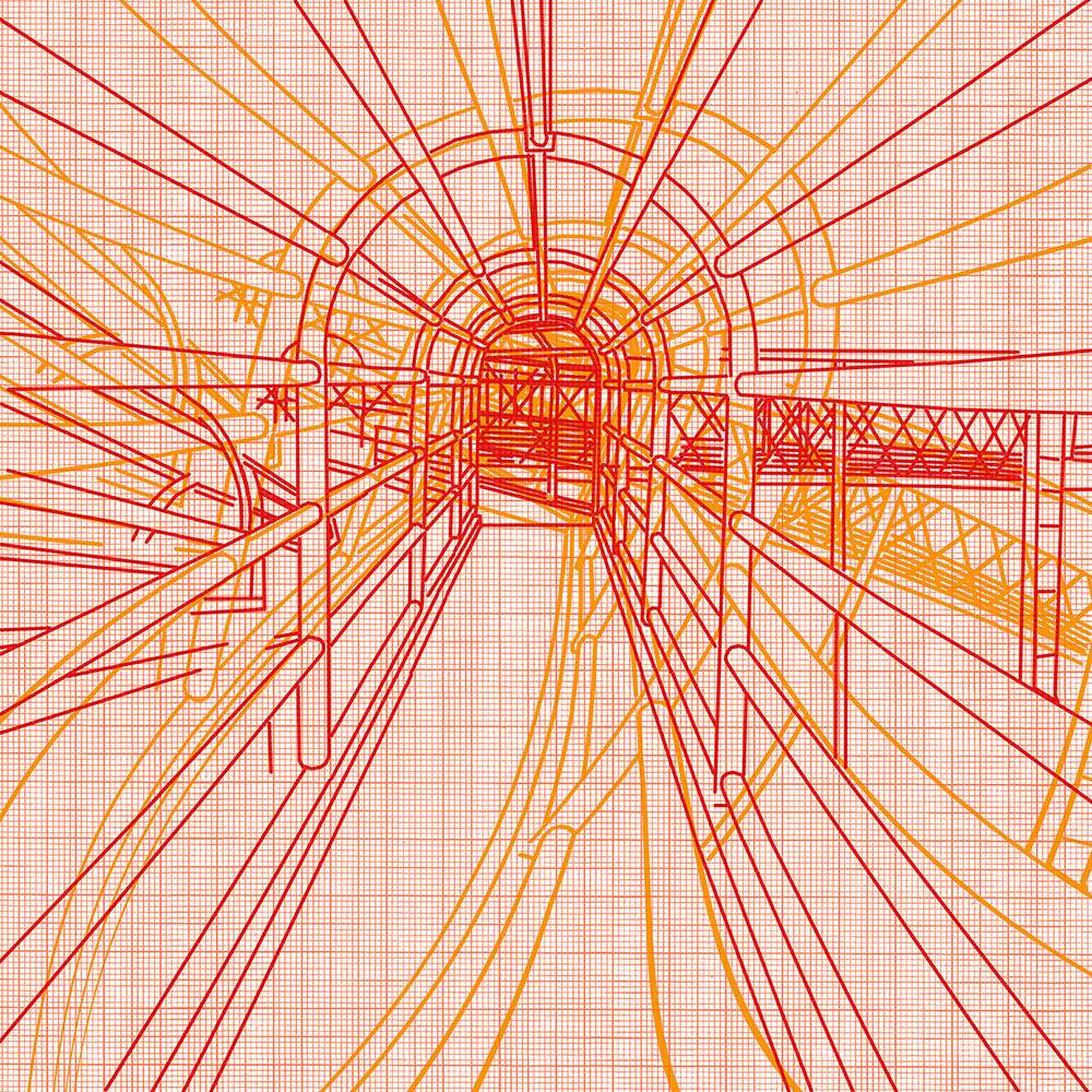 red line architectural drawing of the Buenavista Footbridge