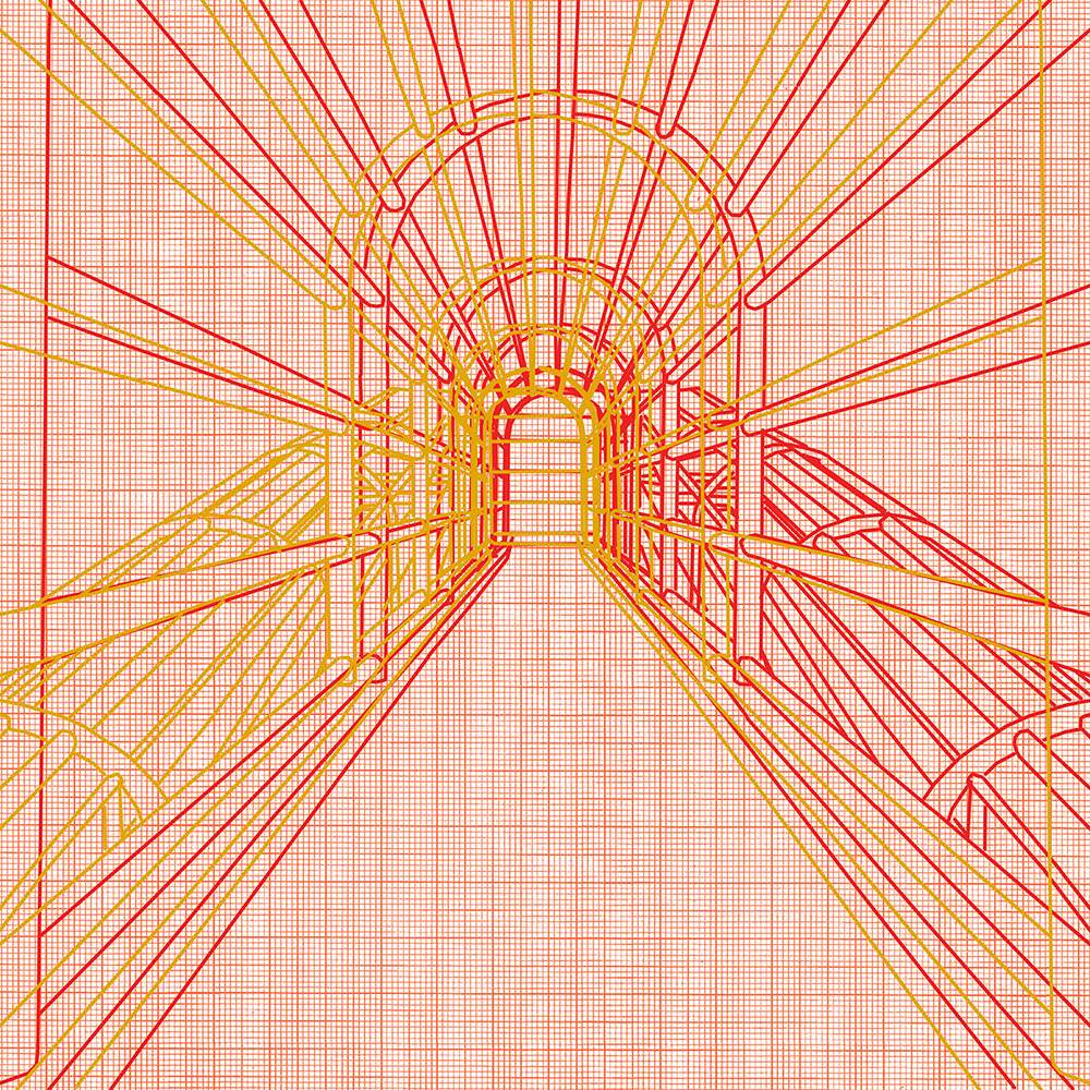 red line architectural drawing of the Buenavista Footbridge