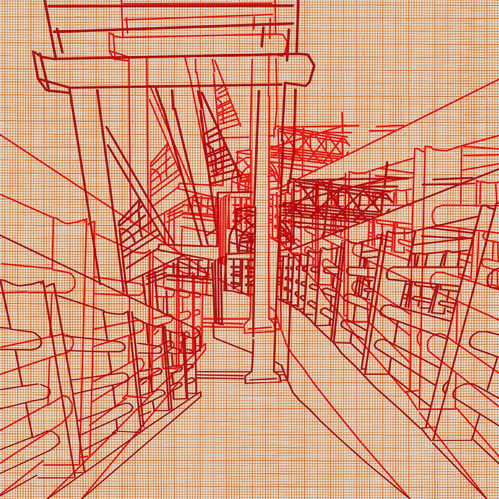 red line architectural drawing of the Buenavista Footbridge