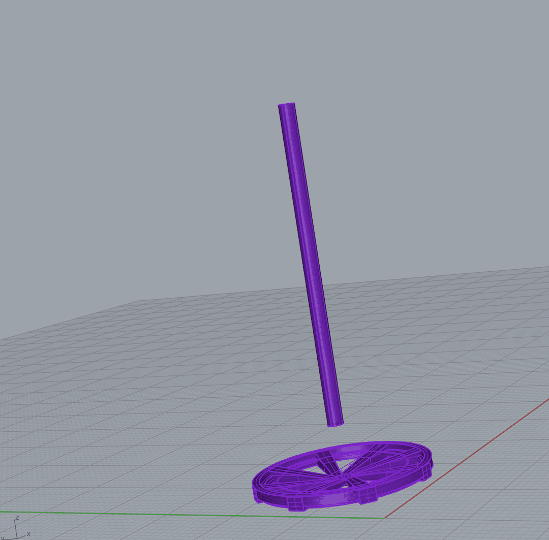 3D rendering of a purple wheel and rod
