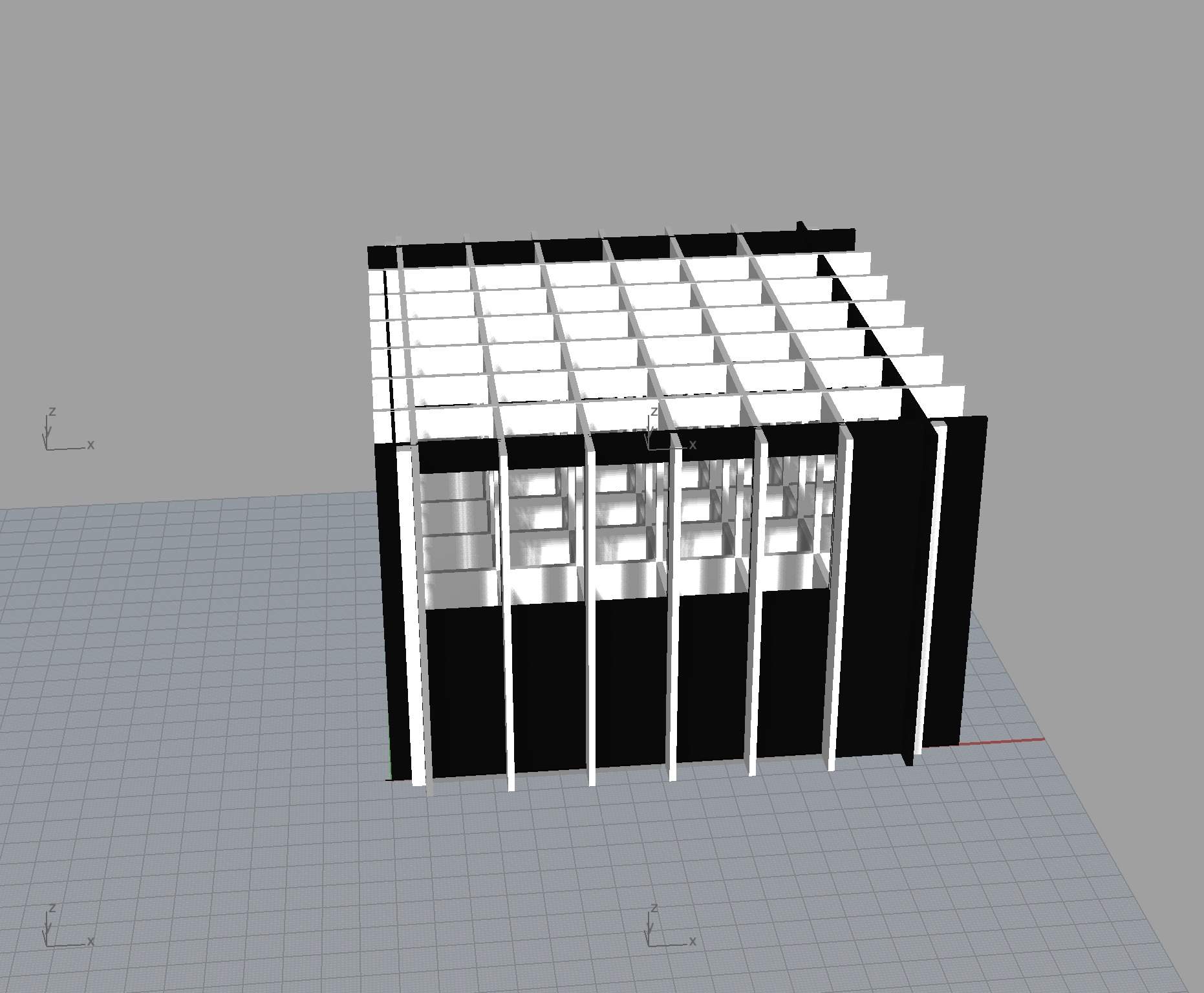 3D rendering of a black and white grid box