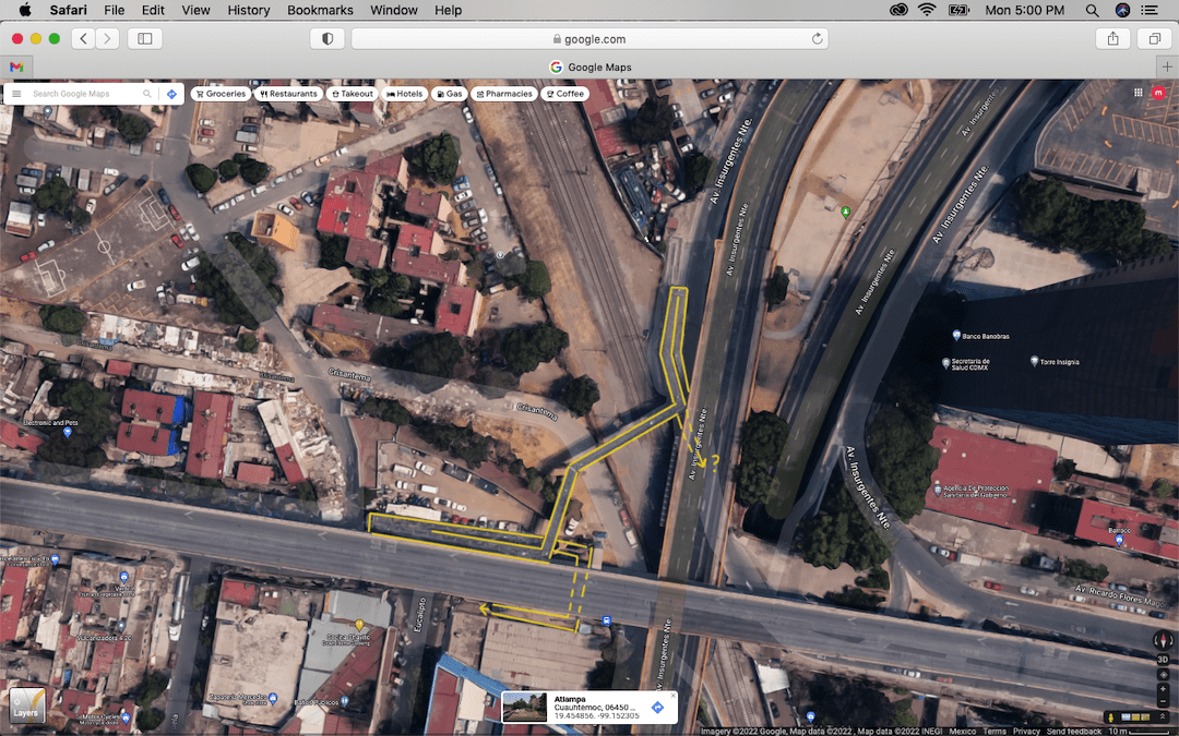 bird's eye Google maps view of a street